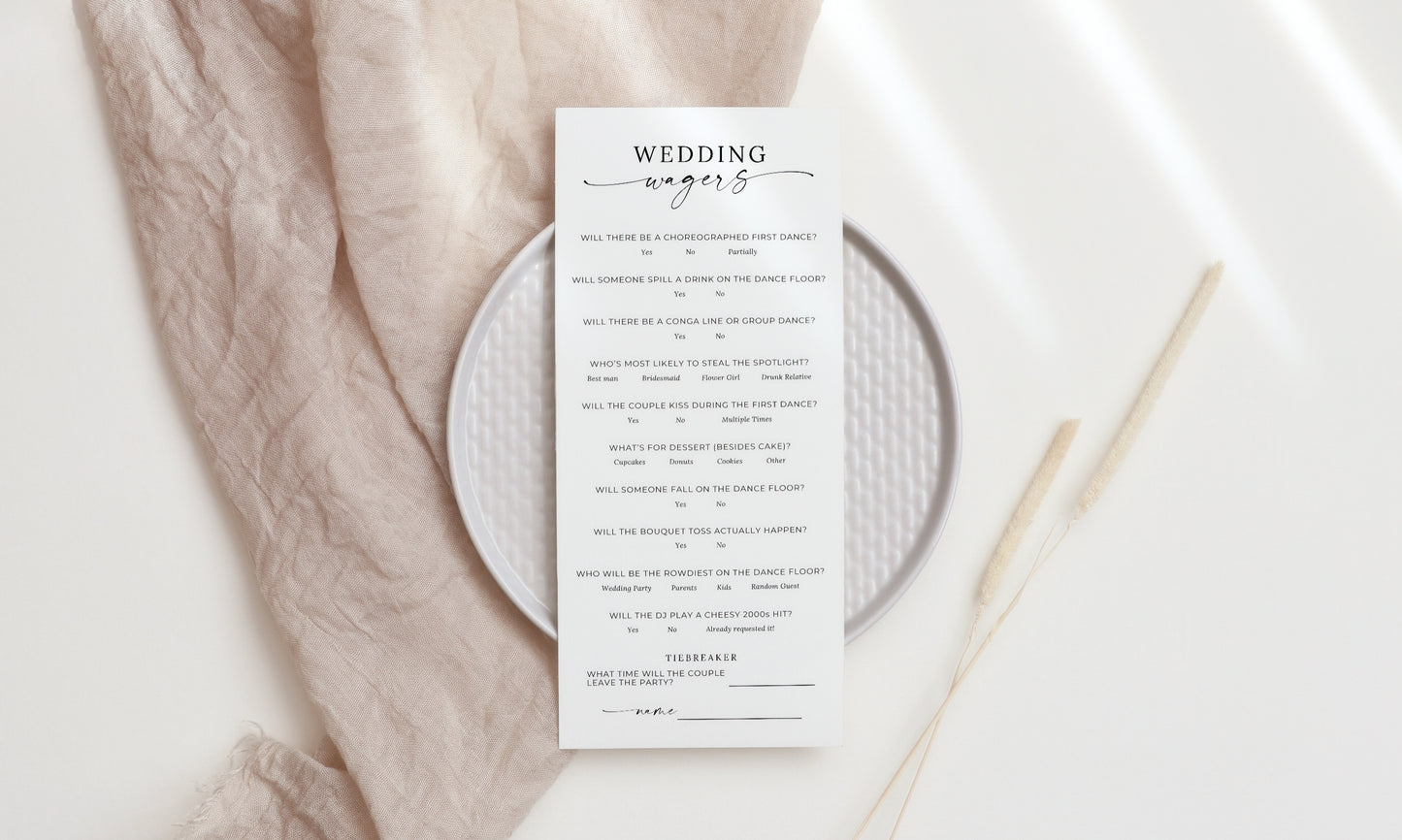 "Wedding Wagers" Wedding Prop Bet Game