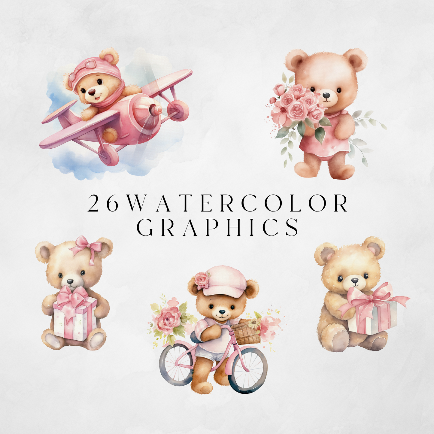 Pink Baby Bear Clipart Pack