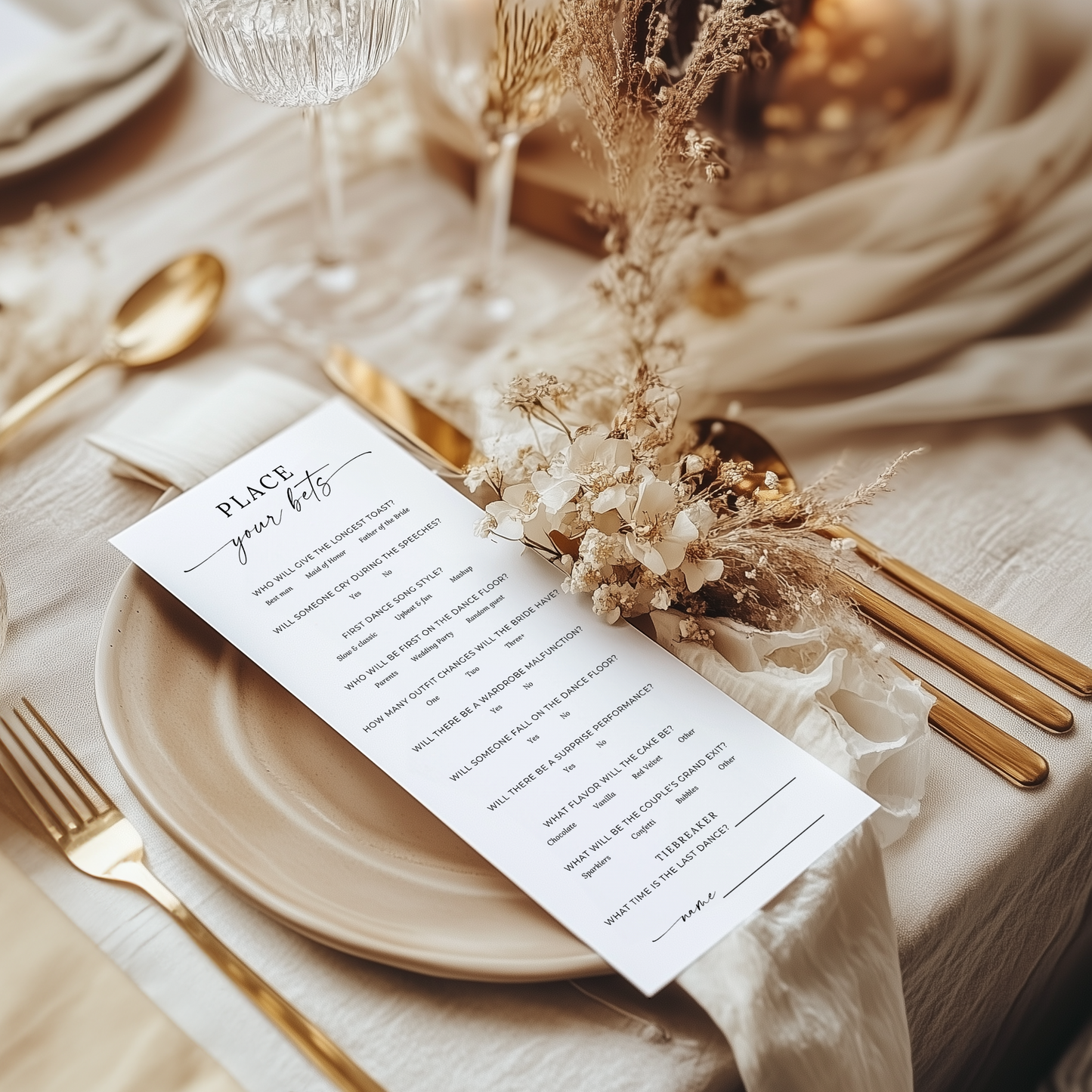 "Place Your Bets" Wedding Prop Bet Game