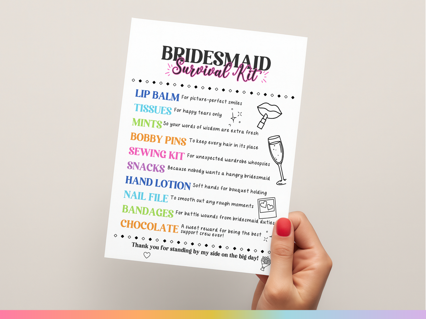 Bridesmaid Survival Kit Tags