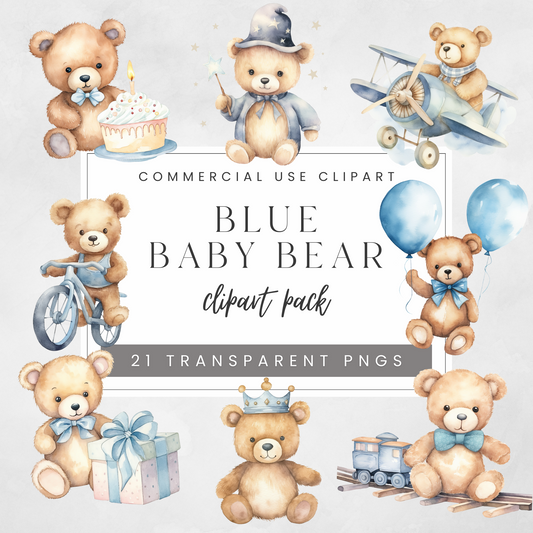 Blue Baby Bear Clipart Pack