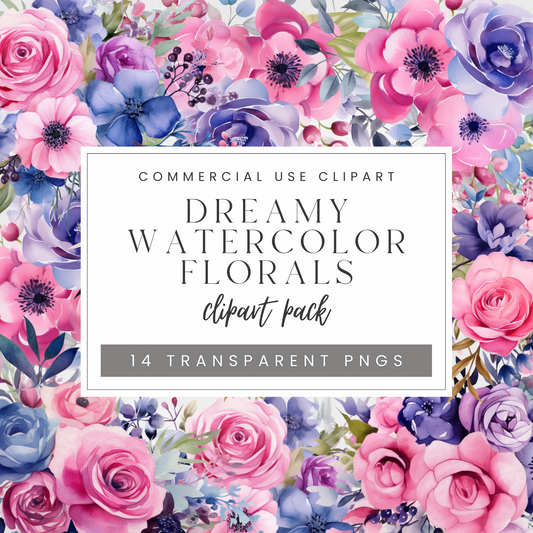 Dreamy Watercolor Florals Clipart Pack