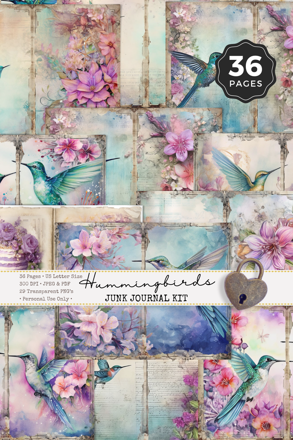 Hummingbirds & Florals - Junk Journal Kit