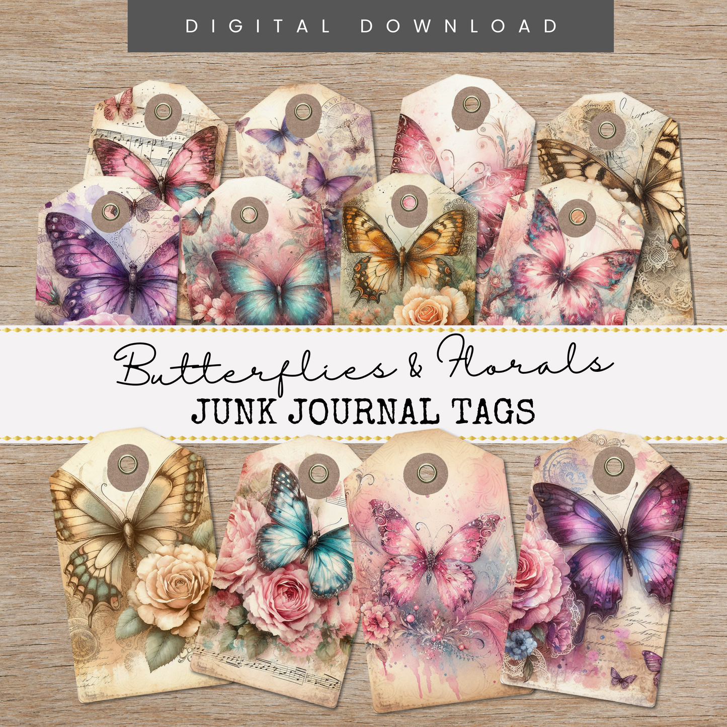 Butterflies & Florals - Junk Journal Tags