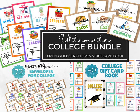 College Bundle - "Open When" Envelopes & Gift Card Book for College Students