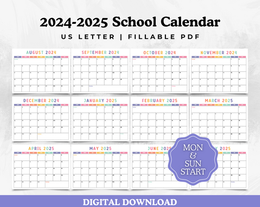 2024-2025 School Year Calendar (Fillable PDF)