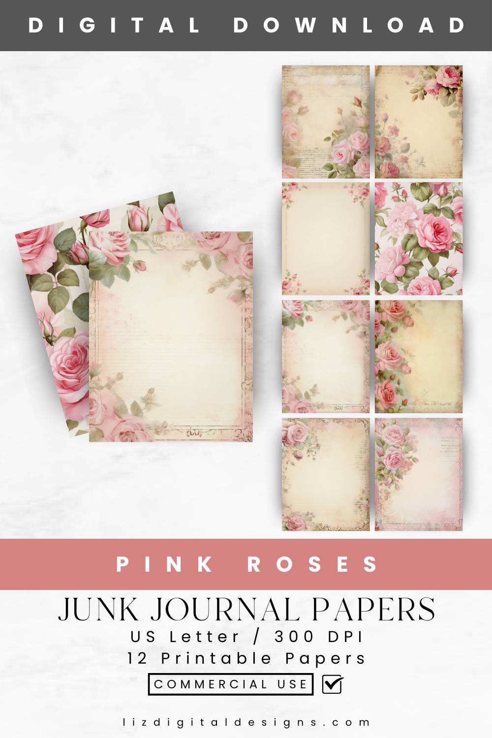 Pink Roses - Junk Journal & Scrapbooking Papers