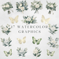 Watercolor White Florals & Butterflies Clipart Pack