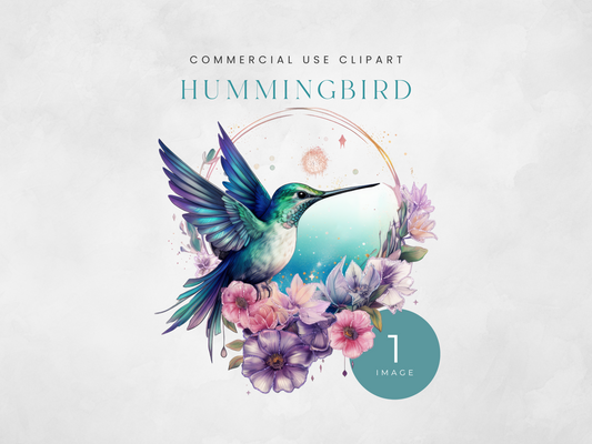 Hummingbird and Florals - $1 Single Clipart