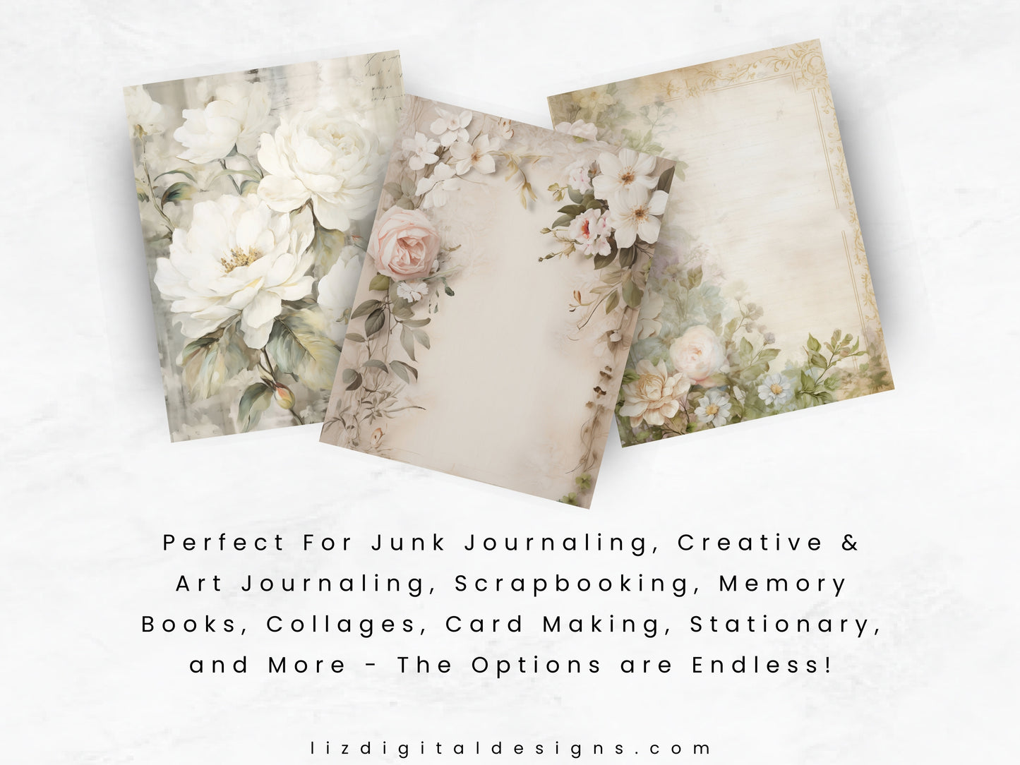 White Florals - Junk Journal & Scrapbooking Papers