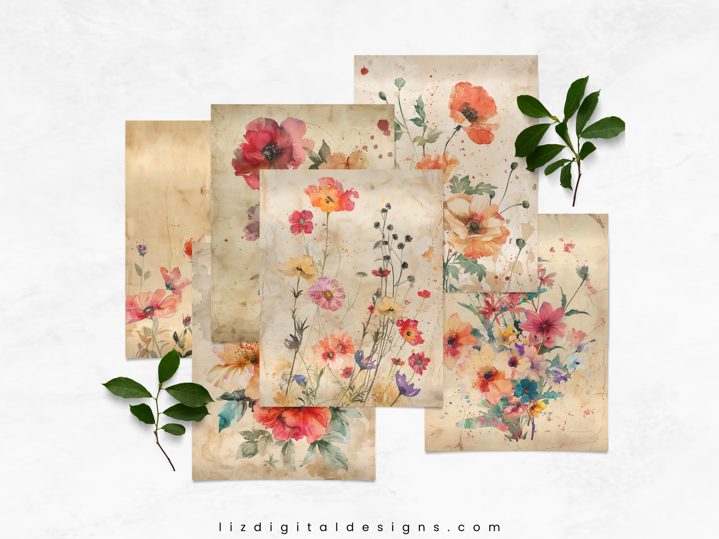 Watercolor Florals - Junk Journal & Scrapbooking Paper