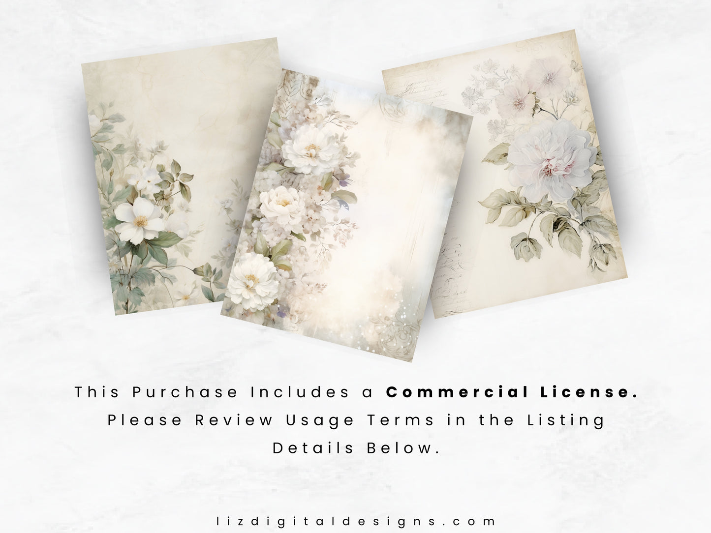 White Florals - Junk Journal & Scrapbooking Papers