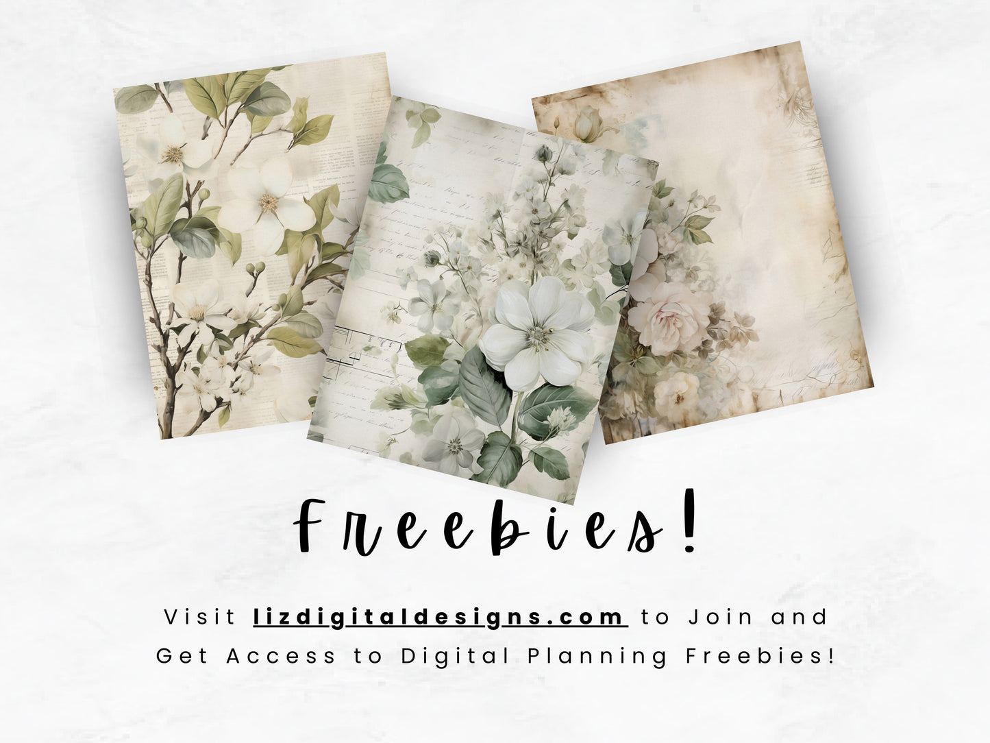 White Florals - Junk Journal & Scrapbooking Papers