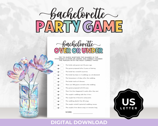 Bachelorette Party Game - Over or Under