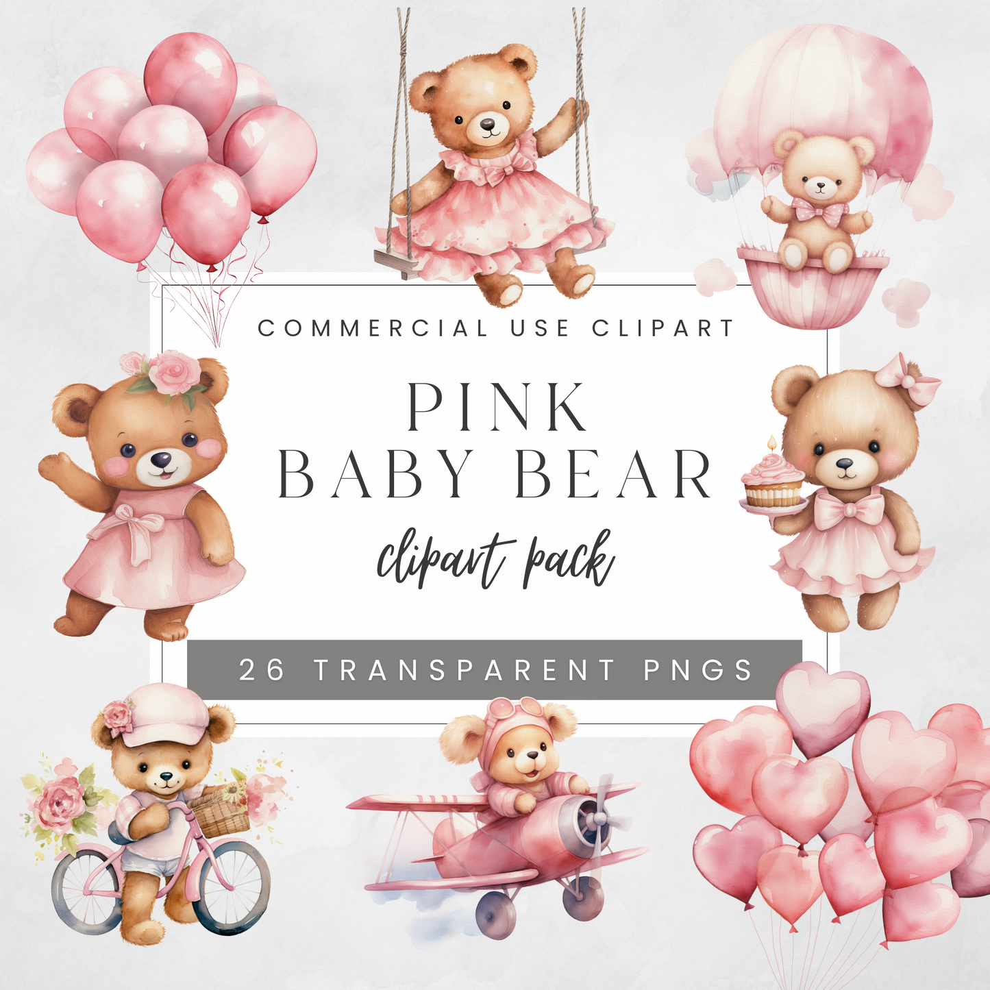 Pink Baby Bear Clipart Pack