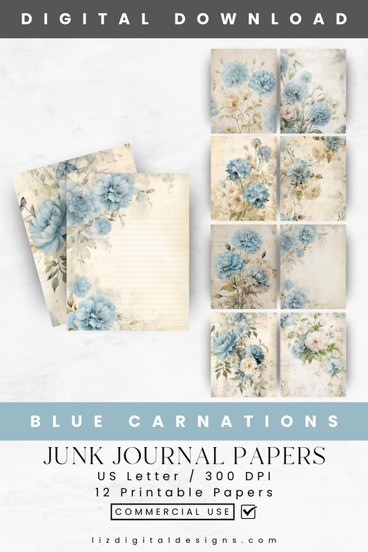 Blue Carnations - Junk Journal & Scrapbooking Papers