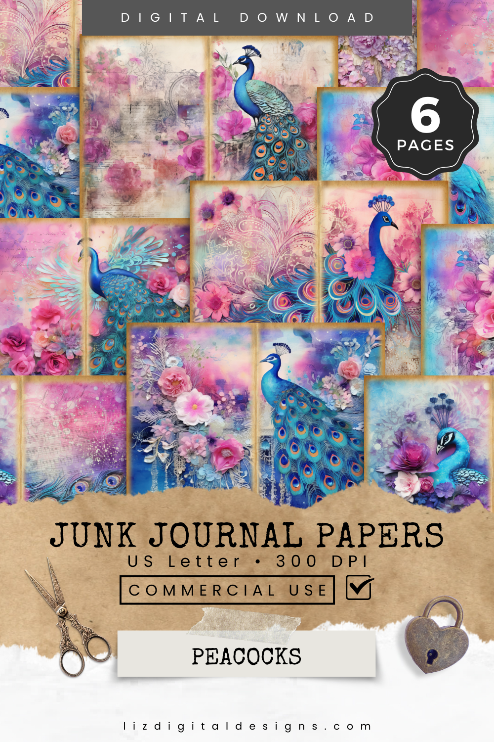 Peacocks - Junk Journal & Scrapbooking Papers