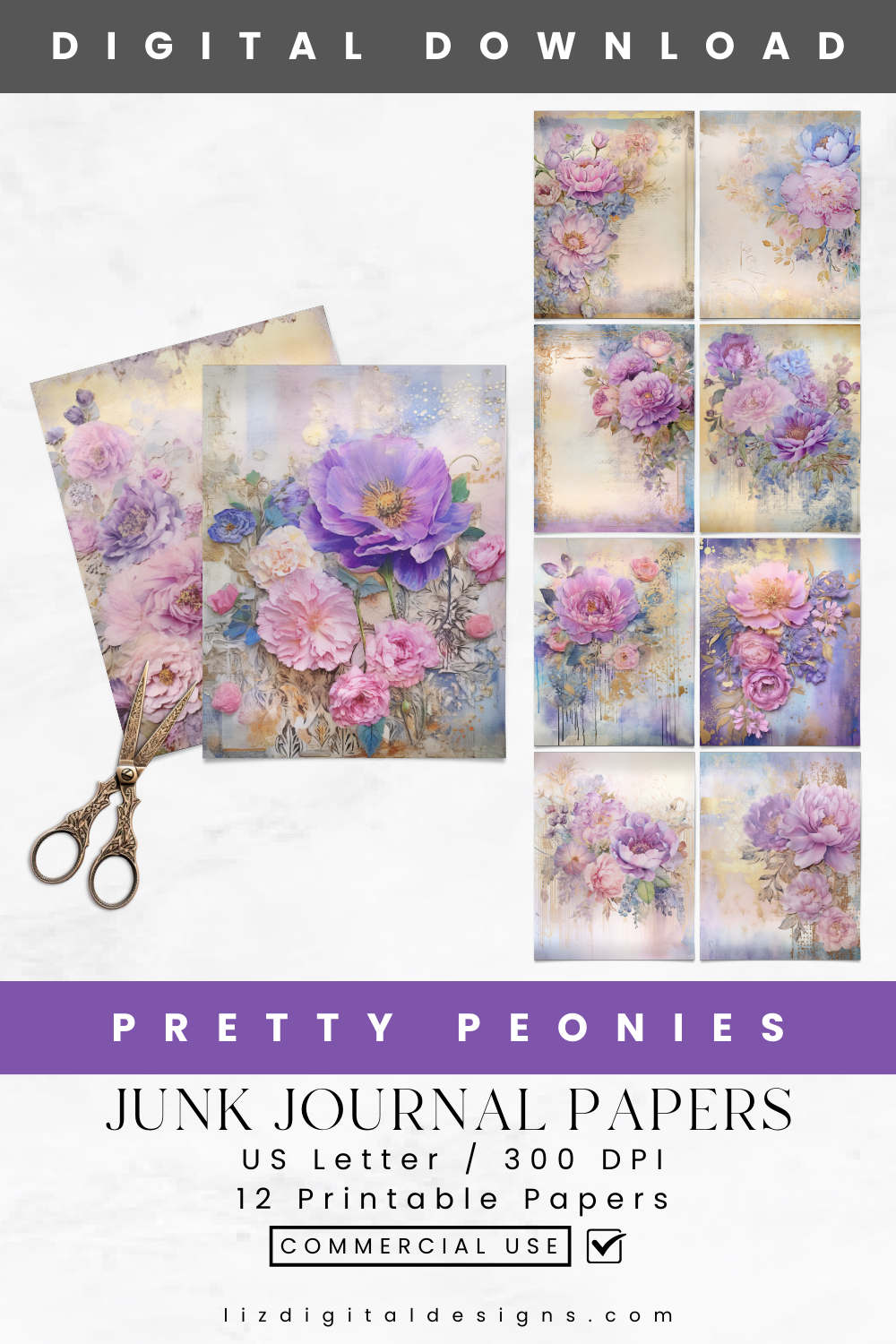 Pretty Peonies - Junk Journal & Scrapbooking Papers