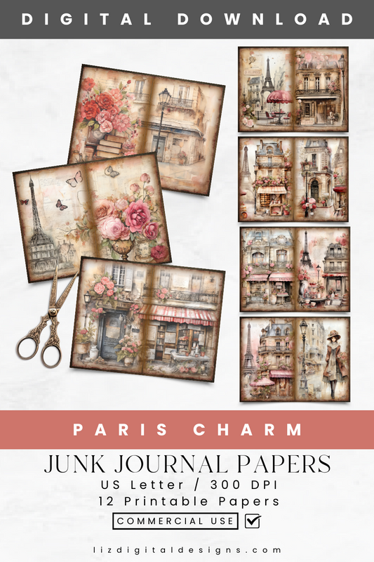 Paris Charm - Junk Journal & Scrapbooking Papers