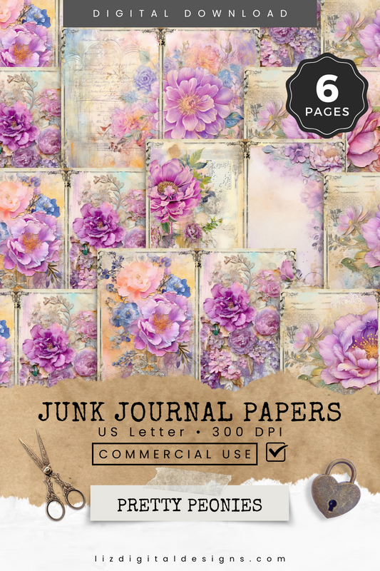 Pretty Peonies - Junk Journal & Scrapbooking Papers