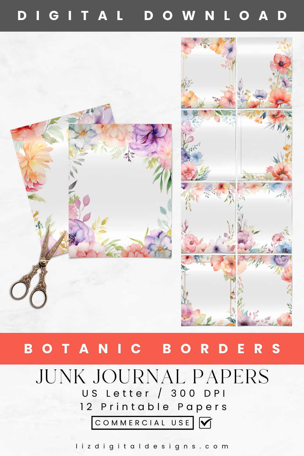 Botanic Borders - Junk Journal & Scrapbooking Papers