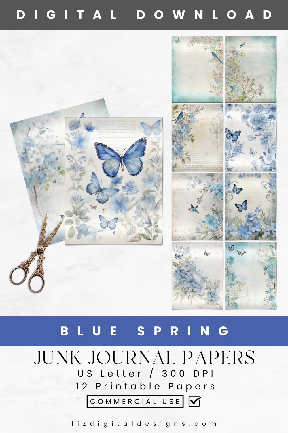 Blue Spring - Junk Journal & Scrapbooking Papers