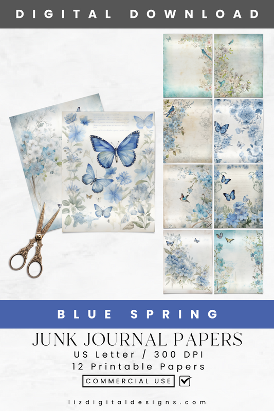 Blue Spring - Junk Journal & Scrapbooking Papers