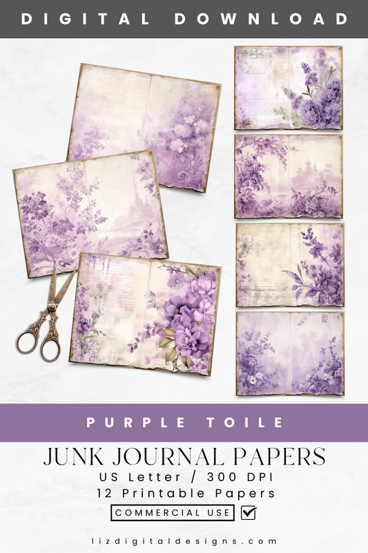 Purple Toile - Junk Journal & Scrapbooking Papers