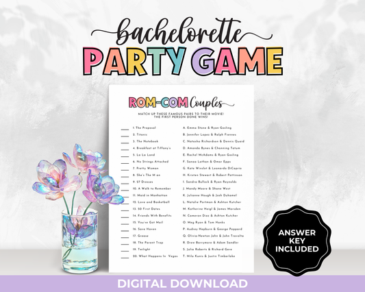 Bachelorette Party Game - Rom-Com Couples Trivia