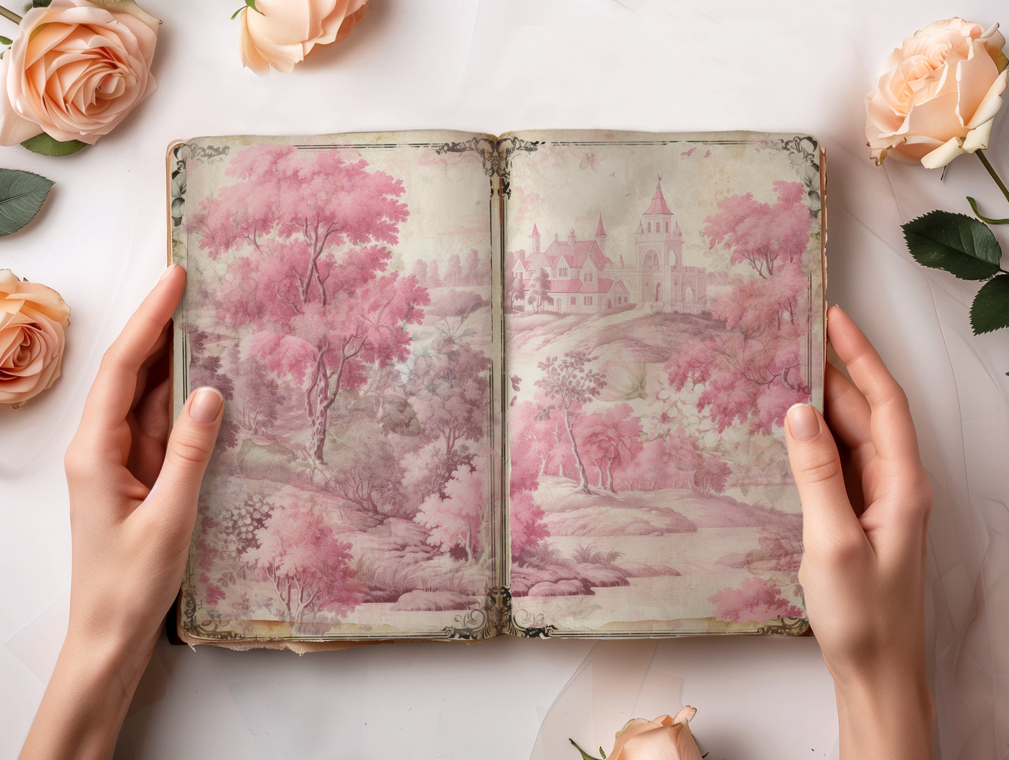 Pink Toile - Junk Journal & Scrapbooking Papers