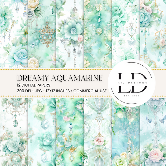 Dreamy Aquamarine Digital Papers