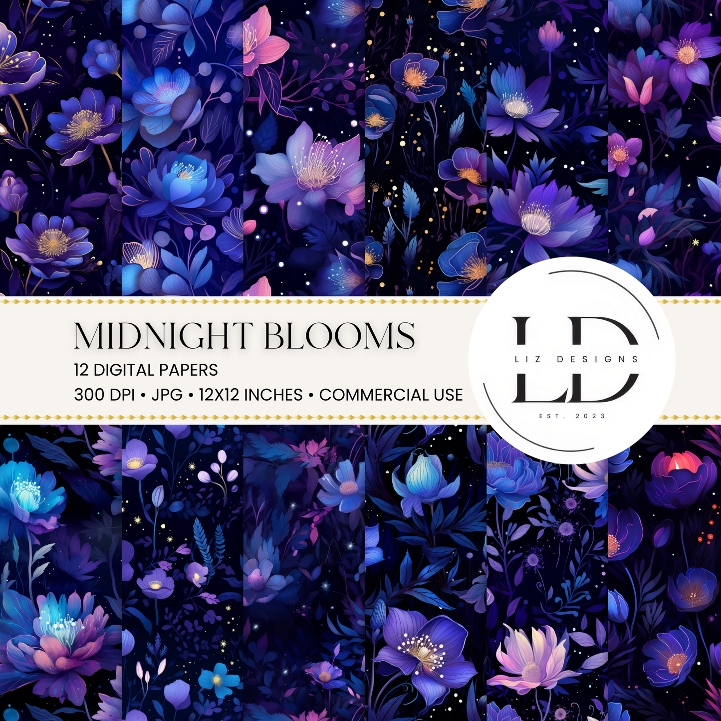 Midnight Blooms Digital Papers