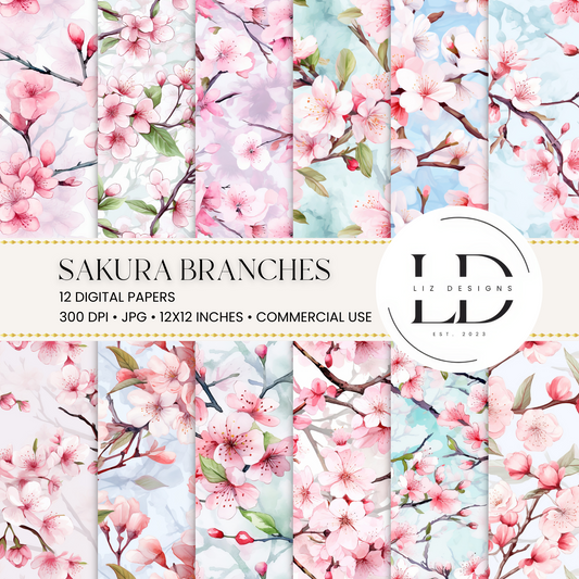 Sakura Branches (Cherry Blossom) Digital Papers