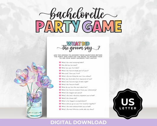 Bachelorette Party Game - What Did The Groom Say?