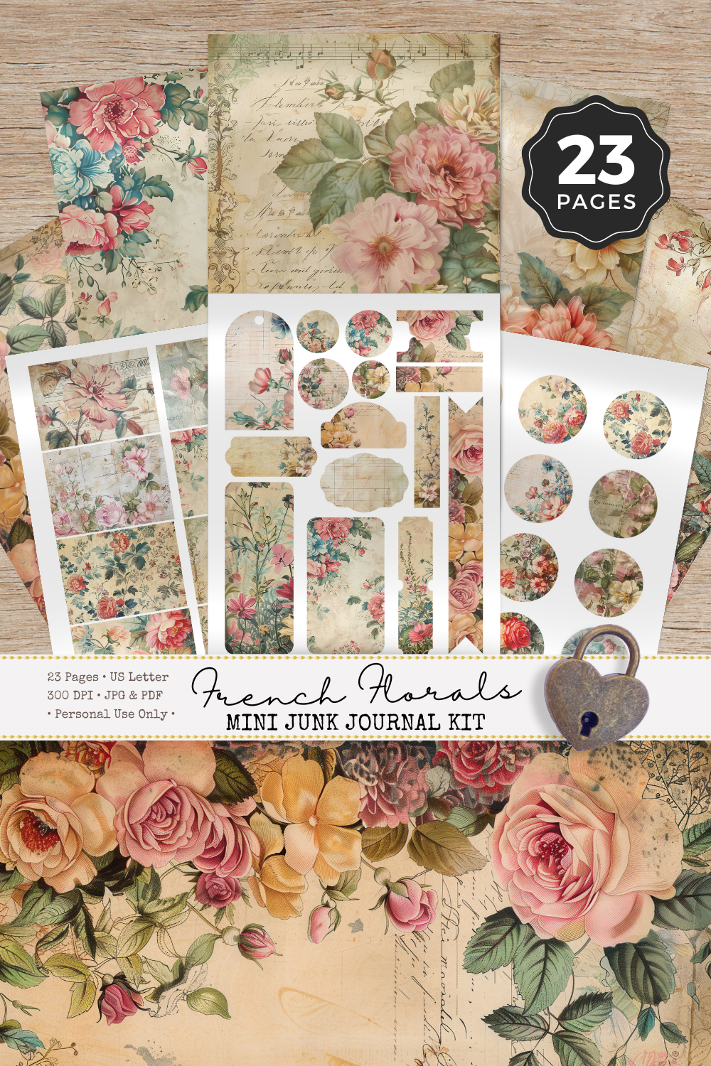 Mini Junk French Florals - Mini Junk Journal Kit