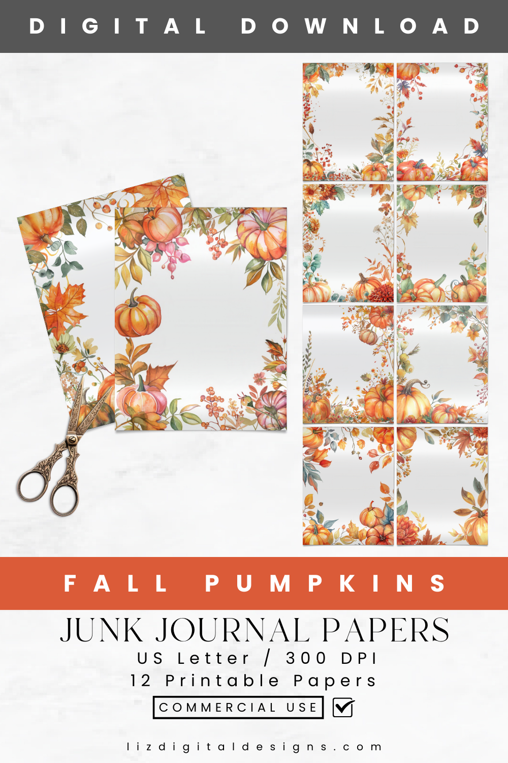 Fall Pumpkins - Junk Journal & Scrapbooking Paper