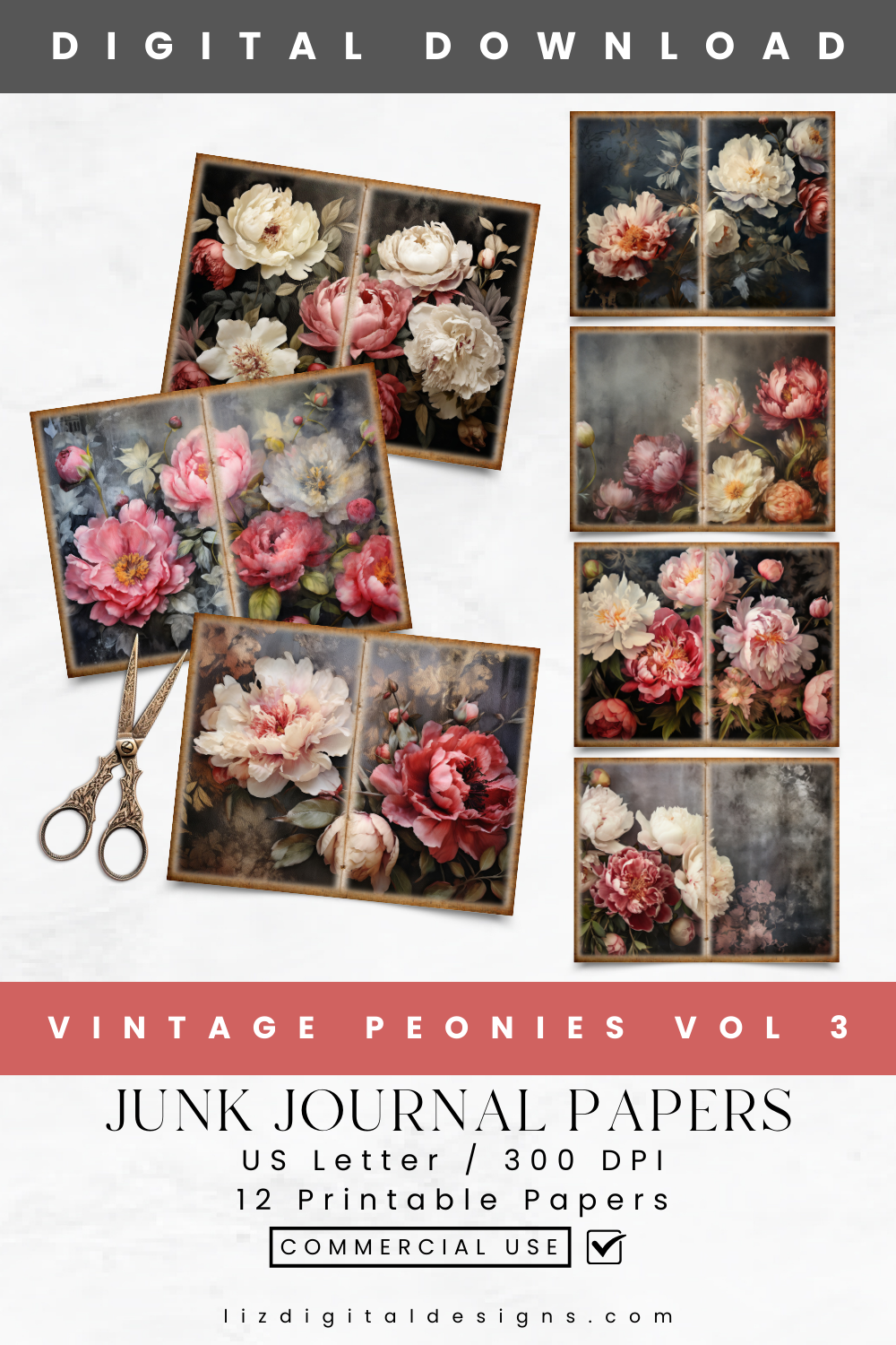 Vintage Peonies Vol 3 - Junk Journal & Scrapbooking Paper