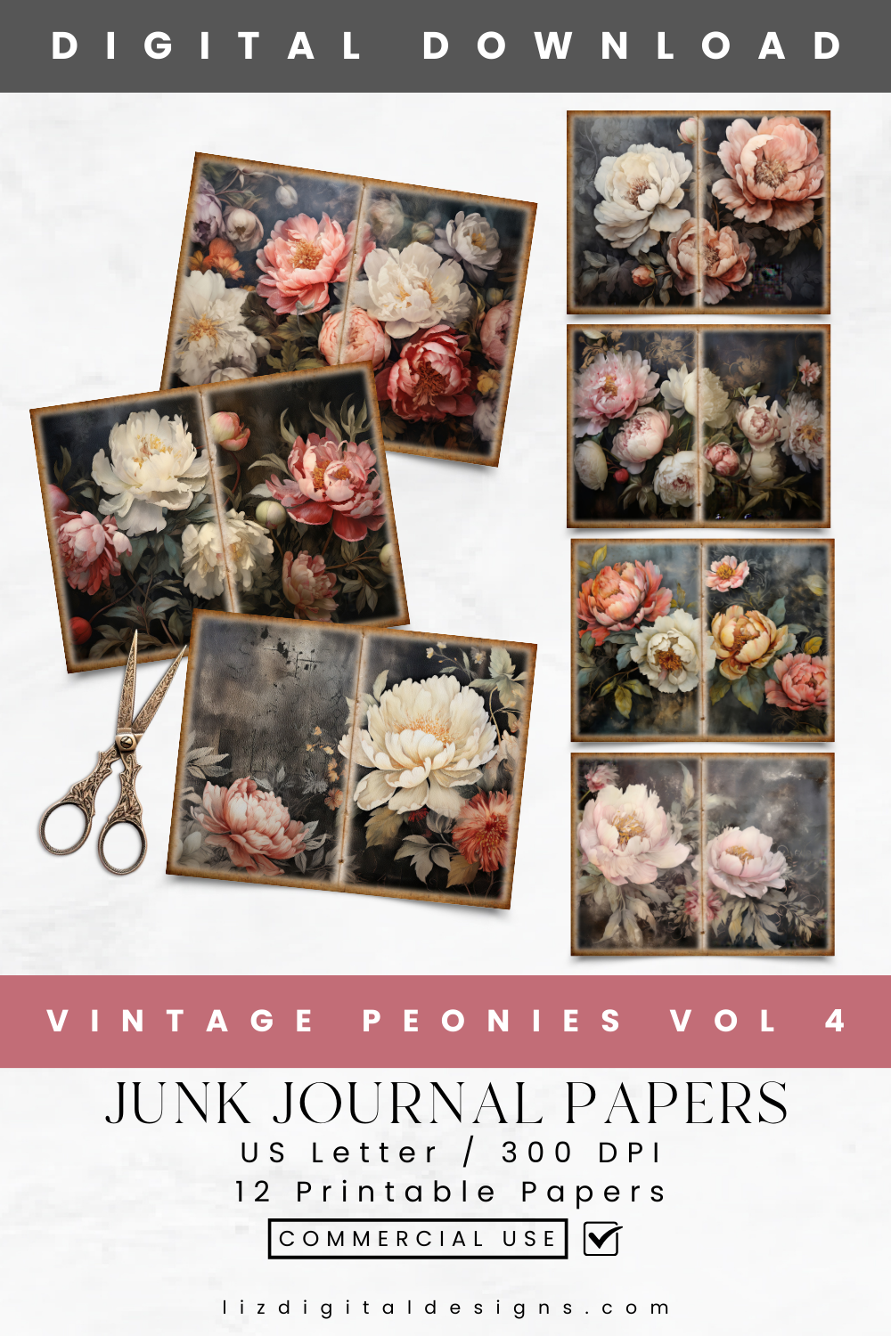 Vintage Peonies Vol 4 - Junk Journal & Scrapbooking Paper