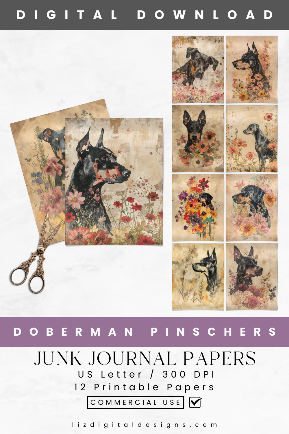 Doberman Pinschers - Junk Journal & Scrapbooking Paper