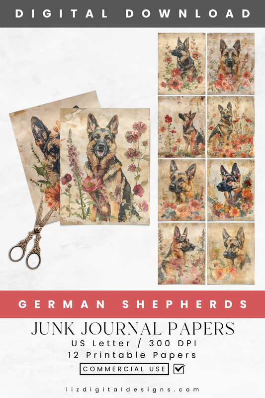 German Shepherds - Junk Journal & Scrapbooking Paper