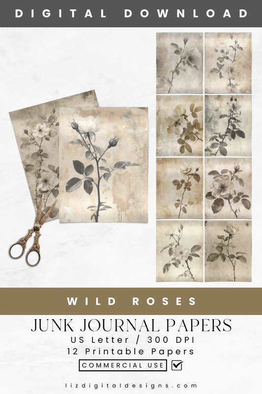 Wild Roses - Junk Journal & Scrapbooking Paper