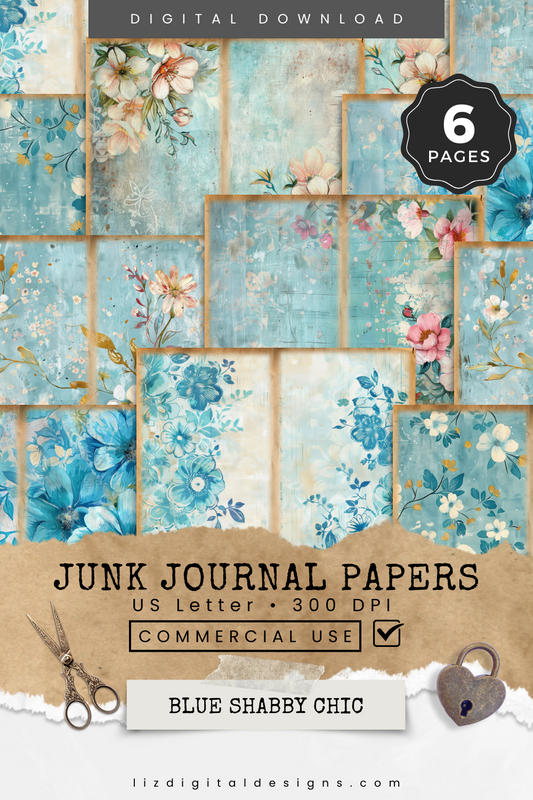 Blue Shabby Chic - Junk Journal & Scrapbooking Papers