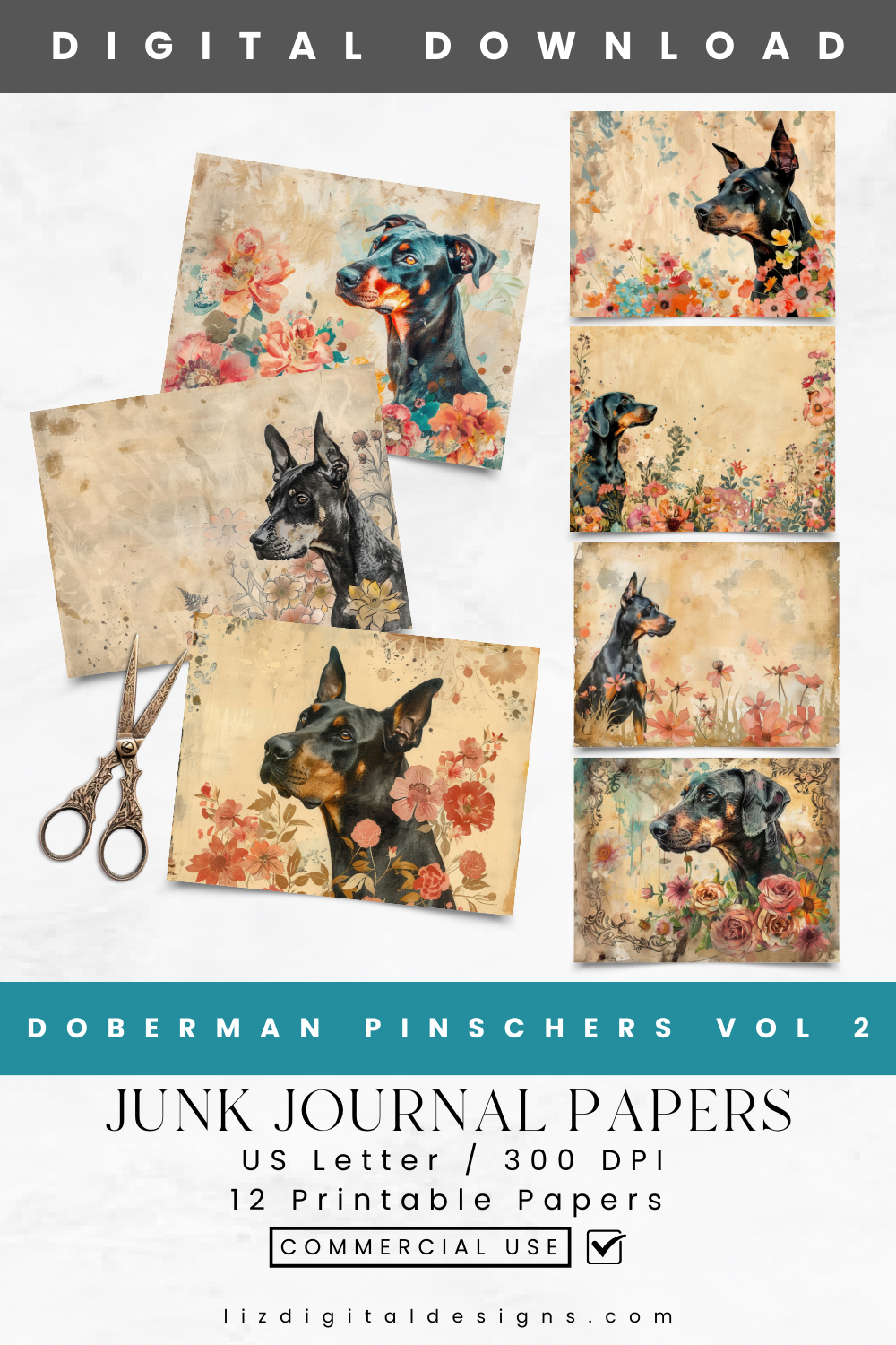 Doberman Pinschers Vol 2 - Junk Journal & Scrapbooking Paper