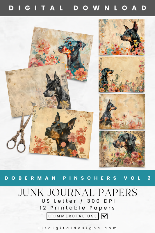 Doberman Pinschers Vol 2 - Junk Journal & Scrapbooking Paper