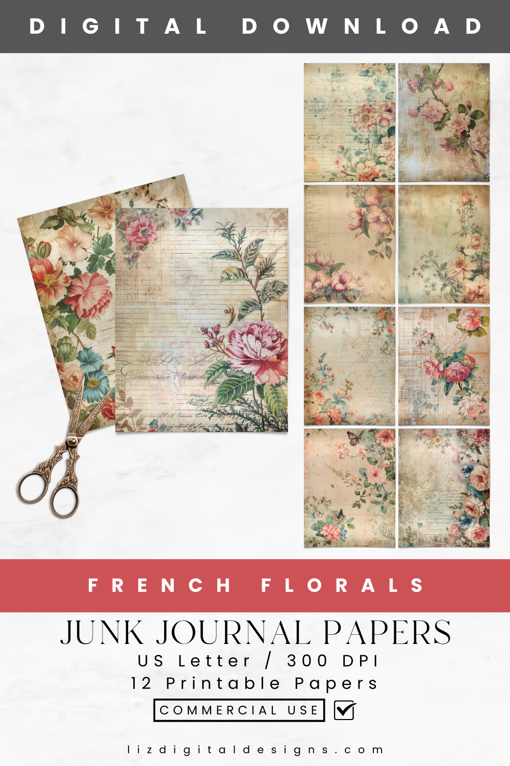 French Florals - Junk Journal & Scrapbooking Paper