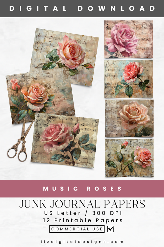 Music Roses - Junk Journal & Scrapbooking Paper