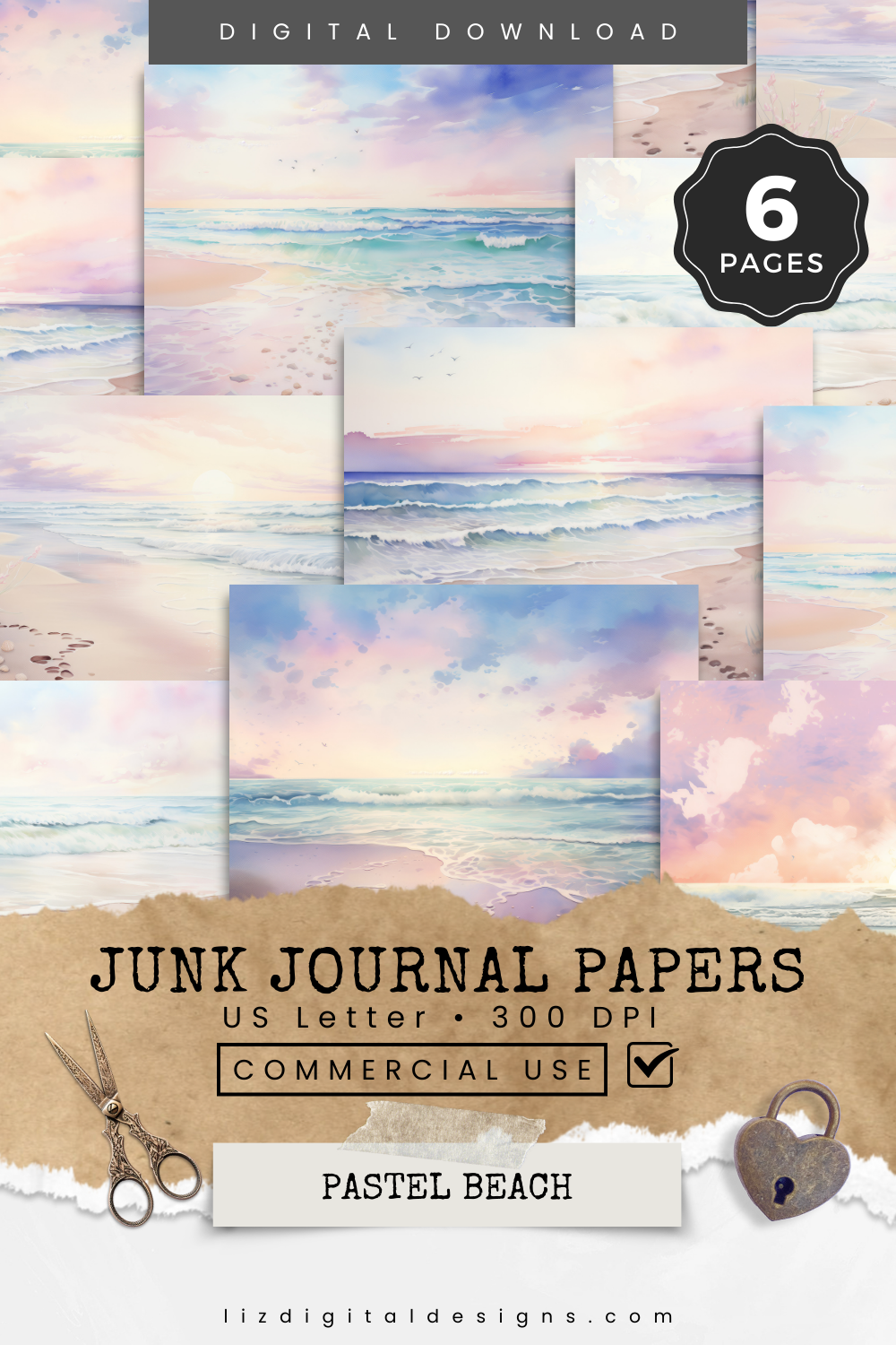 Pastel Beach - Junk Journal & Scrapbooking Papers