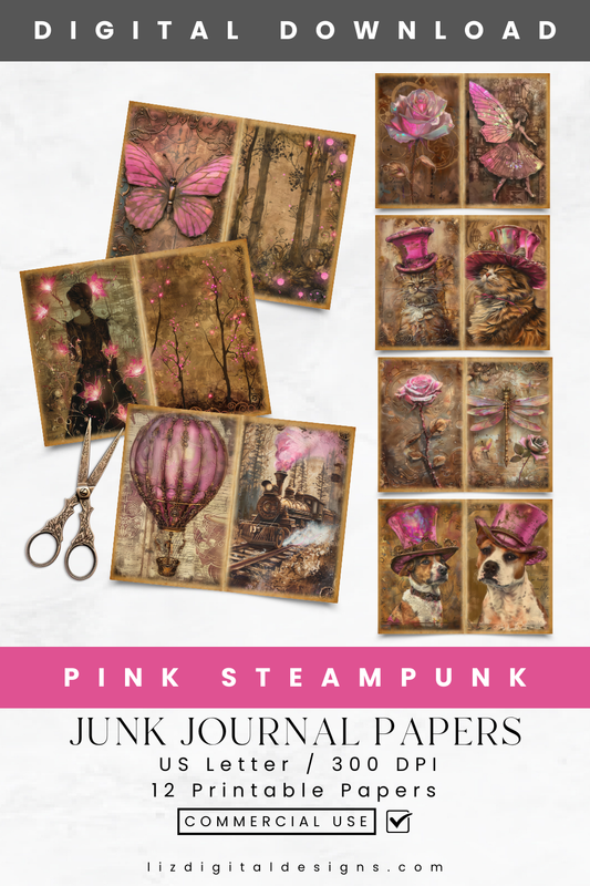 Pink Steampunk - Junk Journal & Scrapbooking Paper