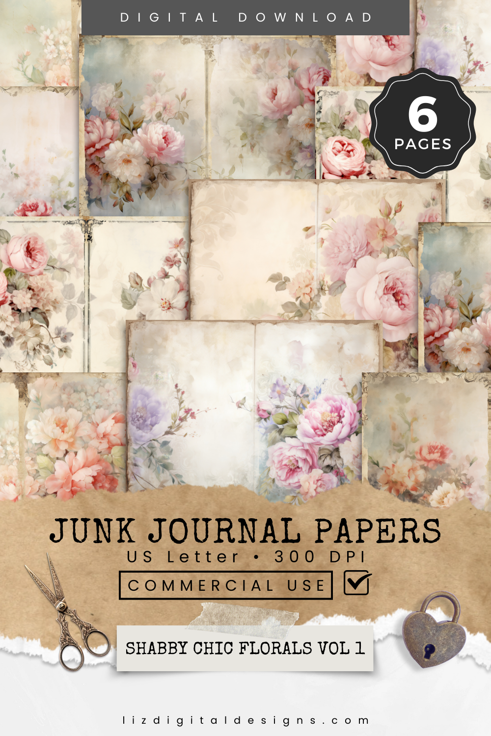 Shabby Chic Florals Vol 1 - Junk Journal & Scrapbooking Papers