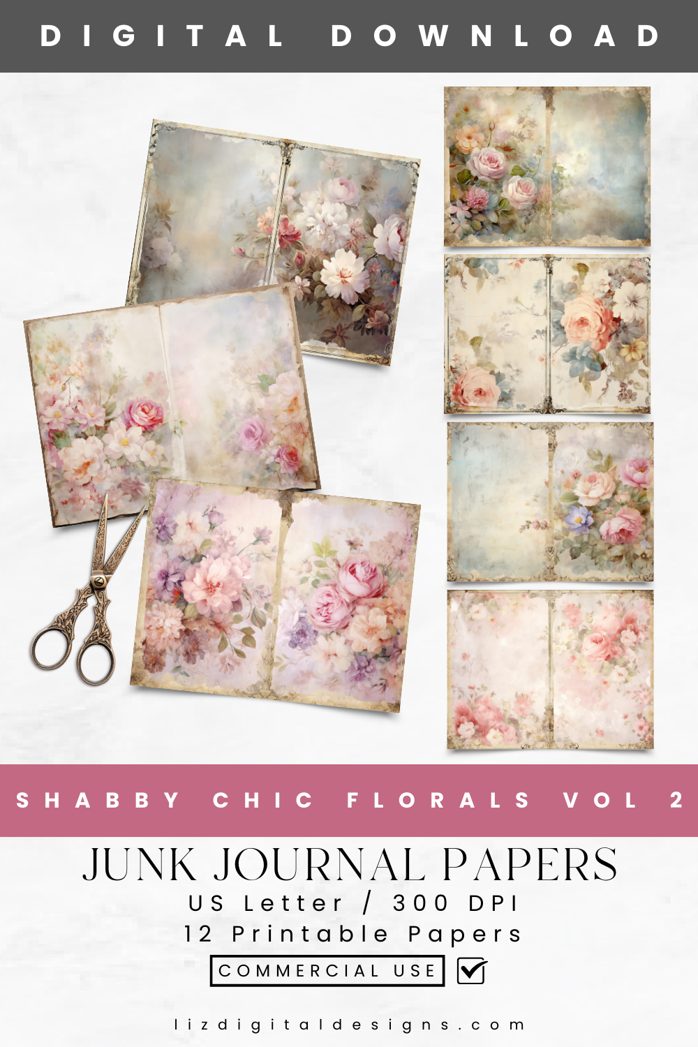 Shabby Chic Florals Vol 2 - Junk Journal & Scrapbooking Paper